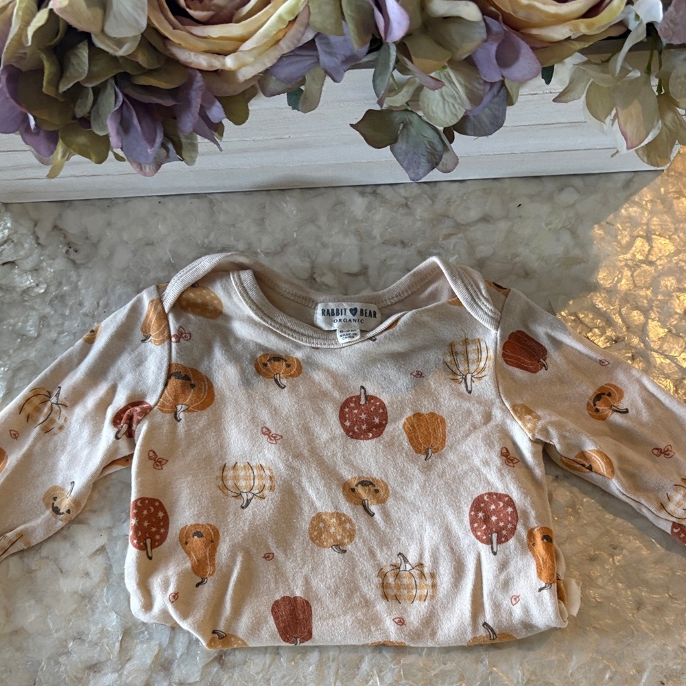 Rabbit Bear Pumpkin Print Long Sleeve Shirt - Cream and Brown